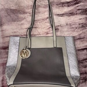 Mia K Collection Gray Silver Gold Faux Leather Purse New